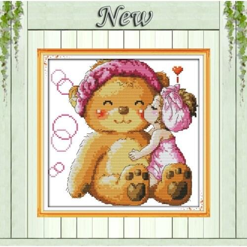 Kiss bear and lovely girl decor painting counted printed on canvas DMC 14CT 11CT DIY Cross Stitch Embroider kits Needlework Sets