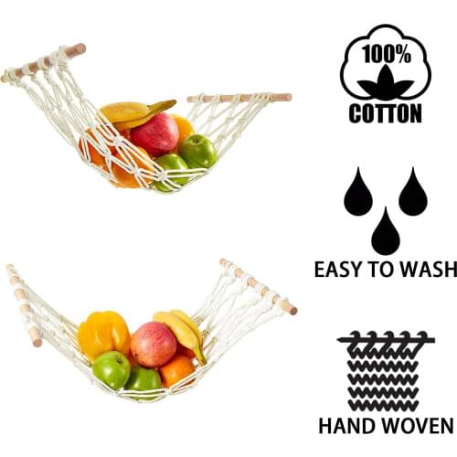 Household Kitchen Under Cabinet Fruit Hanging Basket Bohemian Handmade Woven Fruit Vegetables Hammock