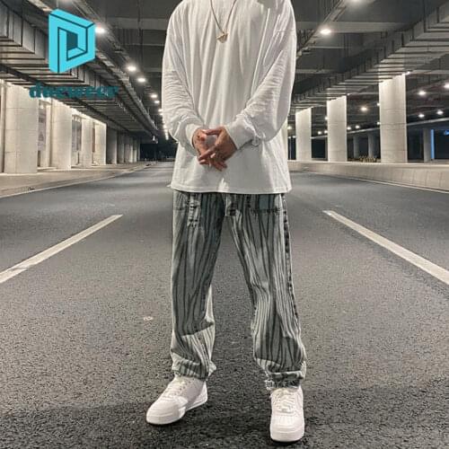 DUEWEER Mens Straight Zebra Jeans Distressed Loose Sashes Trousers Stretch Cargo Jeans Men Hip Hop Baggy Casual Denim Pants