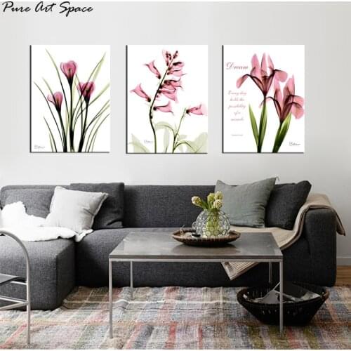 Elegant Purple Flickering Flower Canvas Prints Wall Art Grace Floral Pictures Painting for Living Room Bedroom Office Home Decor