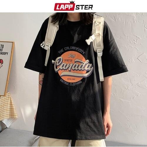 LAPPSTER Men Cotton Korean Fashions Graphic T Shirts 2021 Summer Mens Printed Casual Streetwear Harajuku T-Shirt Male Loose Tees