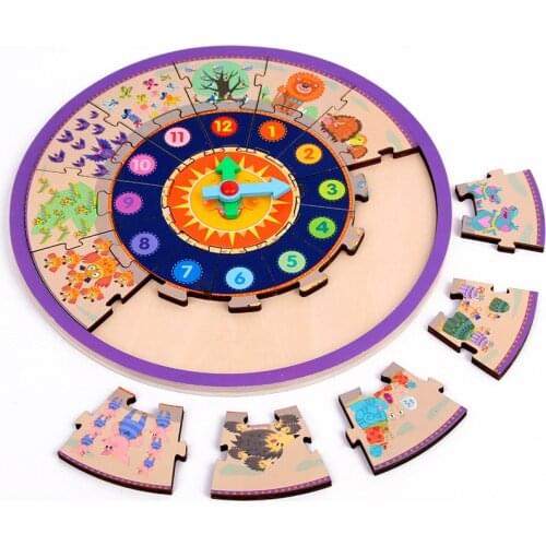 Jigsaw Puzzle Clock Montessori Educational Wooden Toy For Kid Children Toddler Early Learning Aids Game Number Animals Wood Gift