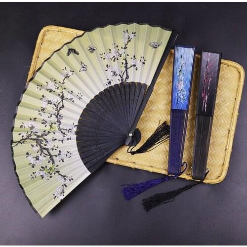 Chinese Style Silk Folding Fan Dance Wedding Party Silk Folding Hand Fan Japanese Pattern Art Craft Gift Home Decor Ornaments