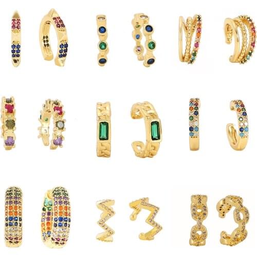 Daihe Luxury 18K Gold Plated Women Earring Geometric Colorful Crystal Zircon Copper Stud Earrings Set Jewelry Wholesale 2021