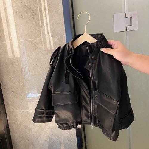 Girls' Leather Jacket 2021 Autumn Winter Korean Style Children Plus Velvet Leather PU Jacket Fashion Baby Girl Motorcycle Coat