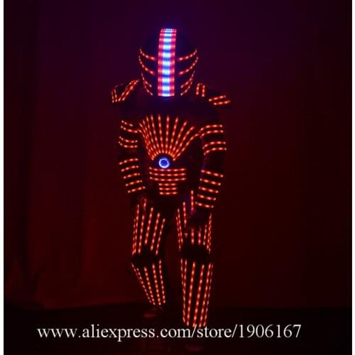 Colorful RGB Led Luminous Dance Costumes Clothes Led Growing Flashing Stage Performance Tron Robot Men Suits With Led Helmet