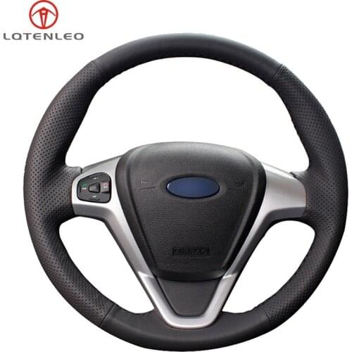 LQTENLEO Black PU Artificial Leather Hand Sew Car Steering Wheel Cover For Ford Fiesta 2008-2013 Ecosport 2013-2016