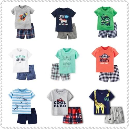 Fashion Boys Clothes Suit Summer T-Shirts + Shorts Pants 2PCS Sets Children Outfits Cotton Sets Tops Soft 0-2 Year Kid Jumpsuits