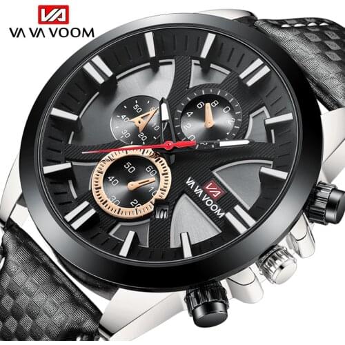 New Men Original Sports Watch Fashion Genuine Leather Silver Black TOP Calendar Waterproof Quartz Mens Watch relogio masculinos