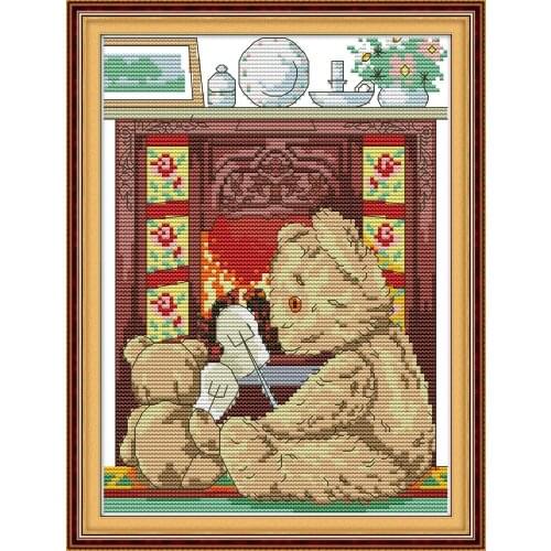 Bear mom and little bear cross stitch kit aida 14ct 11ct count print canvas cross stitches needlework embroidery DIY handmade