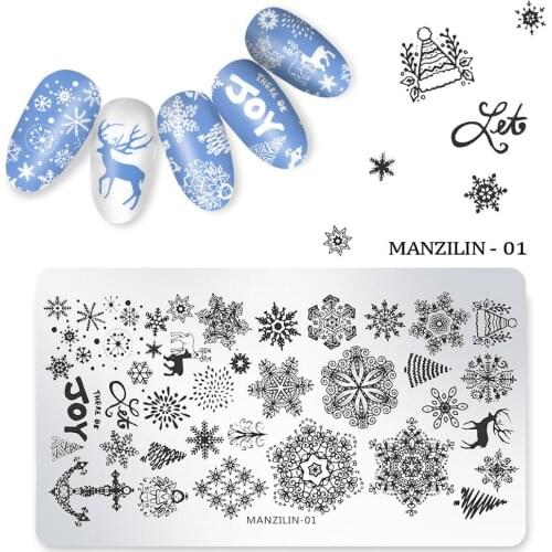 Nail Art Christmas Snowflake Santa Snowman Print Image Stamping Template Plate