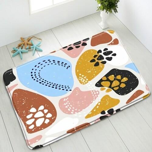 Cartoon Pattern Non-Slip Bath Mat Geometric Elements Bedroom Kitchen Doormat Absorbent Floor Mats Washable Home Carpet Foot Pads