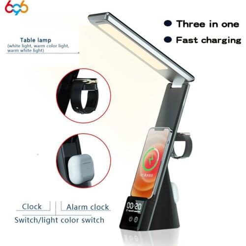 Newest Multi-Function Table Lamp Clock Convenient Three In One Fast Charger For Mobile Phone Watch Headset Wireless Charging