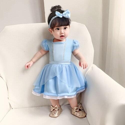 New Cinderella light blue baby dress Infants and childrens clothing new baby girls crawling clothes Princess dress