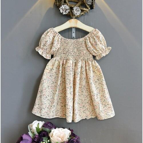 2-6 Years High Quality Summer Girl Dress 2021 New Floral Cotton Solid Draped Ruched Kid Children Clothing Girl Princess Dresses
