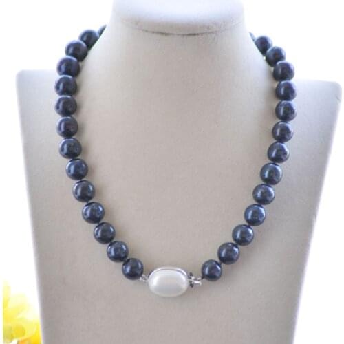 P7499 17" 14mm Black Round Freshwater Pearl Necklace