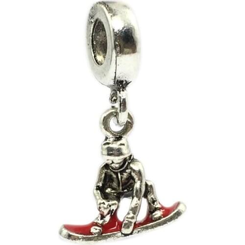 Snowboarder Red Enamel Dangle Pendant European Beads Fit Charms Bracelets&Bangles Necklace