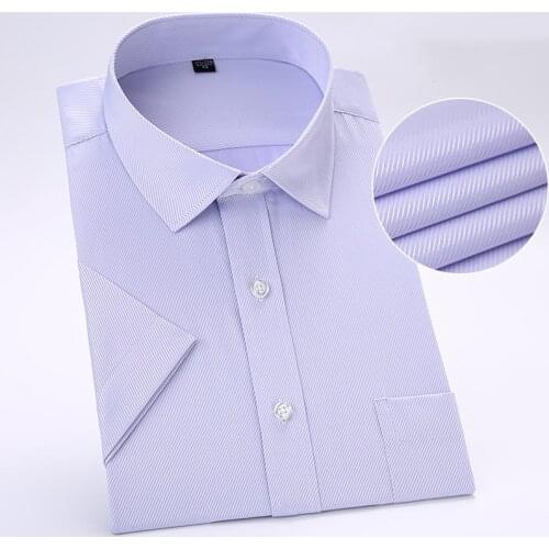 Work Twill Men Dress Shirt Solid Summer Short Sleeve Plain Business Mens Formal Shirt with Front Pocket Easy Care Regular Fit