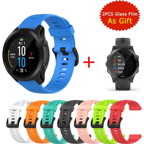 WatchBand + Tempered Glass For Garmin Forerunner 935 Sports Strap 22mm Silicone Bracelet For Forerunner 945 Glass Film Waterpoor