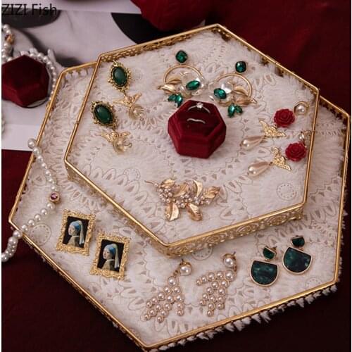 Hexagonal Lace Jewelry Display Plate Storage Tray Dressing Table Necklace Shelves Earrings Hanging Board Cosmetic Containers