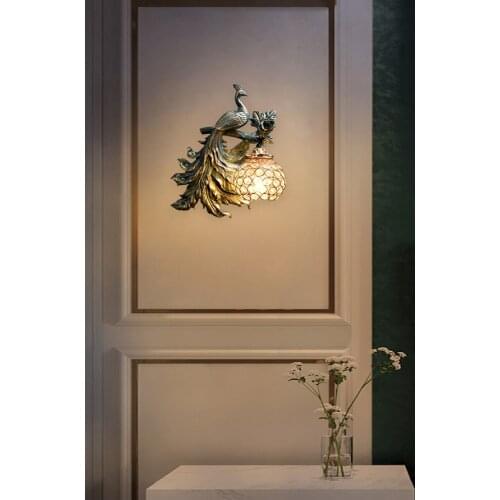Modern Retro Peacock Wall Lights Corridor Aisle Lighting Indoor Decorate Wall Lamp Living Room Bedroom Bedside Resin Wall Sconce