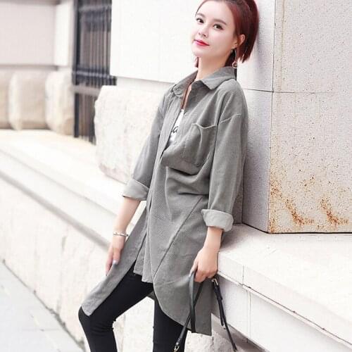 M-4XL Casual Corduroy Shirts Women 2021 Long Blouses Autumn Winter Loose Outerwear Plus Size Tops And Blouses