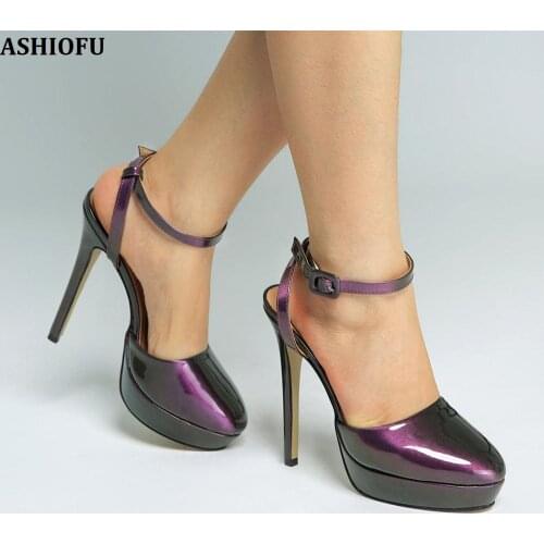 ASHIOFU Handmade Ladies High Heel Sandals Slingback Buckle Strap Party Prom Dress Shoes Platform Evening Club Fashion Sandals