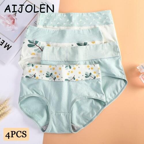 AIJOLEN Cotton Printed Panties High Waist Abdomen Underwear Strawberry Love Daisy Underpants Ladies Soft Breathable Panties