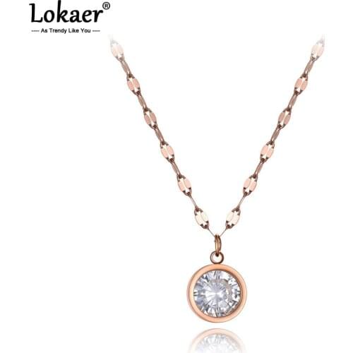 Lokaer Trendy Stainless Steel Sparkling Big CZ Crystal Choker Necklaces For Women Office Style Charm Pendant Necklace N19218