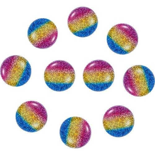 10pcs Rainbow Resin Flatback Cabochons with Glitter Powder Dome Half Round Slime Beads Without Hole for DIY Hair Clip Jewelry