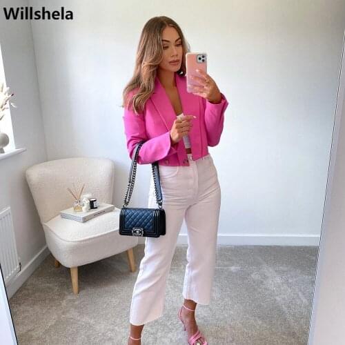 2021 Women Fashion Cropped Blazer Long Sleeves Casual Office Lady Chic Design Short Coat Woman Outwear femme veste