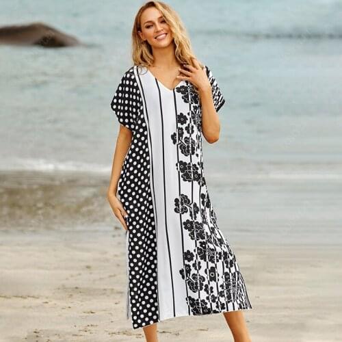2020 Bikini Cover-ups Boho V-neck Summer Beach Dress Tunic Women Plus Size Sexy Beach Wear Swim Suit Cover Up Q1165