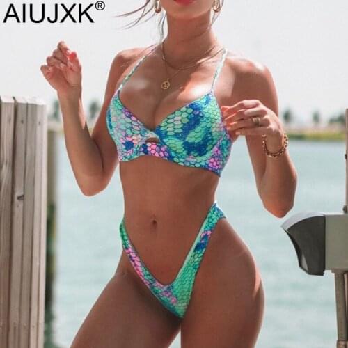 AIUJXK Push Up Swimwear Women 2021 New Print Brazilian Bikini Set Summer String 2 Piece Swimsuit Female Beach Bathing Suit