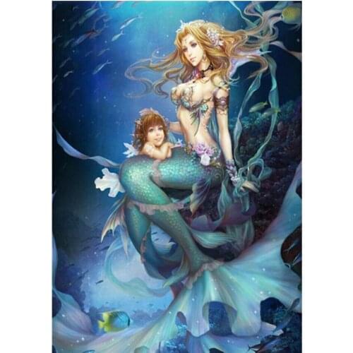 5D DIY Diamond Painting Cross Stitch Cartoon Mermaid Princess Diamond Mosaic Full Square Round Diamond Embroidery A2200