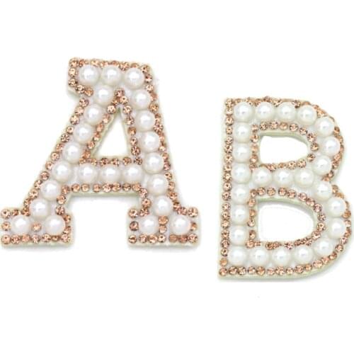 A-Z Pearl Rhinestone English Letter Alphabet Sew Iron On Patch 3D Badge Handmade Letters Patches clothes jacket Applique