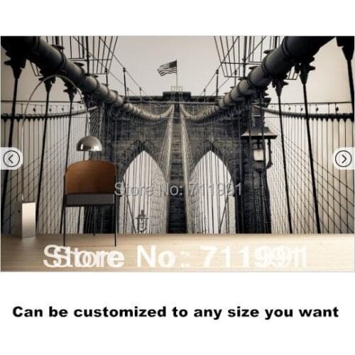Free shipping Sepia Brooklyn Bridge View Mural wallpaper