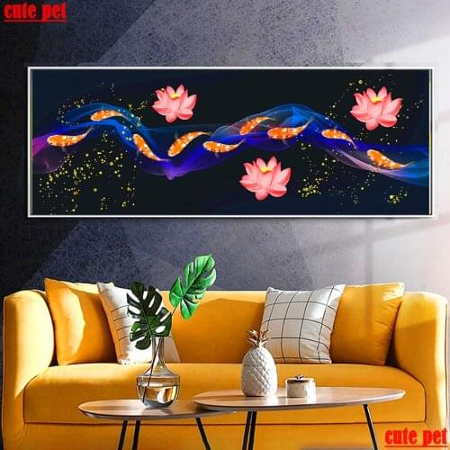 Large DIY handmade diamond Lotus Goldfish cross stitch Mosaic home decorative art painting wallpaper Diamond Embroidery puzzle
