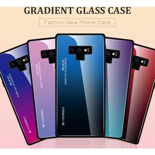 For Samsung Note8 9 10Pro M10 M20 M30S M40 Gradient Glass Phone Case Creative Dazzle Color shell Tempered Glass Protective Cover