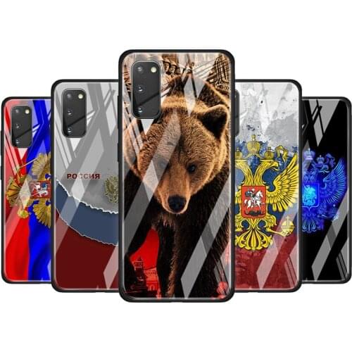 Russia Flag National Emblem Tempered Glass Cover For Samsung Galaxy S20 S10 S9 S8 S10E FE Ultra Plus Lite Phone Case