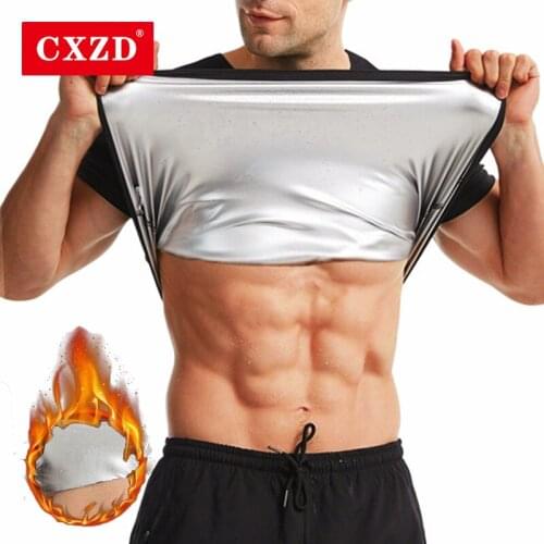 CXZD Men Sauna Sweat Vest Hot Polymer Corset Waist Trainer Sauna Suit Zipper Weight Loss Body Shaper Thermo Workout Shirt Top