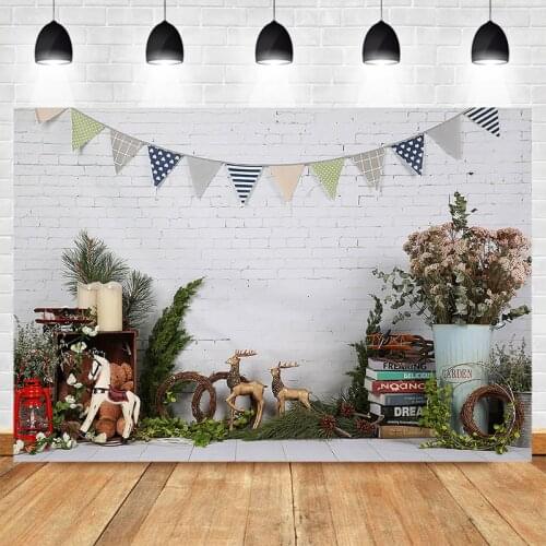 Newborn Baby Shower Photography Background White Brick Wall Toy Bear Decor Backdrop Chirldren Birthday Backgrounds Photo Studio