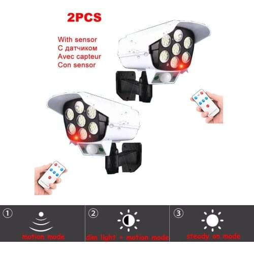2pcs remote Solar motion sensor lamp Power Dummy Camera Security Waterproof Fake Camera Outdoor Indoor Bullet LED Red Light Moni