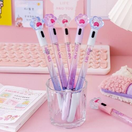 Light Gel Pen Cute Cat Paw Ballpoint Pen with Light Led Writing School Stationery Glitter Drift Pens Sand Light Crystal Sup J1P1