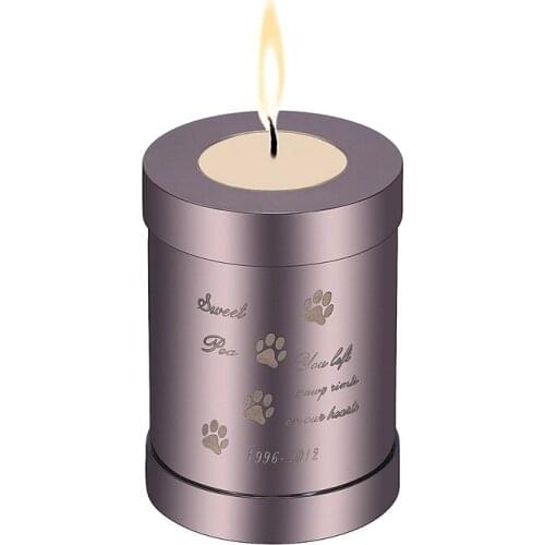 IJU045 75mm Height Stainless Steel Pet Memorial Candle Holder Urn,Name&Date&Dog Paw Print Cremation Engrave Able
