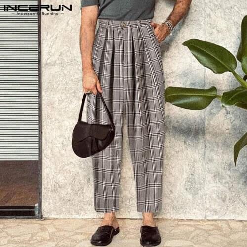 INCERUN Men's Checked Trousers