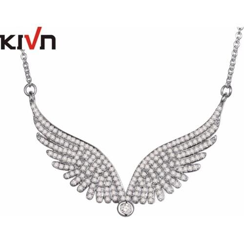 KIVN Fashion Jewelry Pave CZ Cubic Zirconia Angel Wing Feather Womens Bridal Wedding Pendant Necklaces Birthday Christmas Gifts