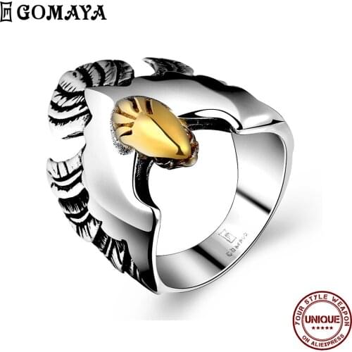 GOMAYA Western Punk Style Rings For Men Retro Trend Plated Black Gun Ring Golden Eagle Shape Fashion Cool Jewelry Selling 2021