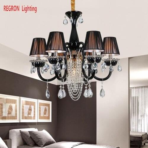 Hotel Lounge black Chandelier Retro Black Crystal Chandeliers For Bedroom Cafe lighting Bar Candle Holders kitchen led Luminaria