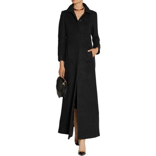 Black Solid Long Woolen Winter Coats New Women Single Breasted Warm Wool Coat and Jacket Fashion Long Elegant Ladies Outerwear