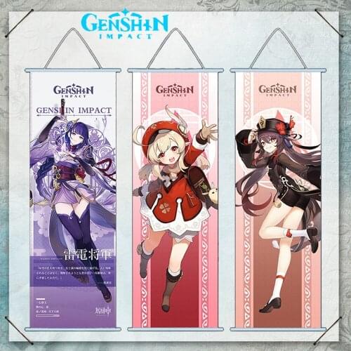 Genshin Impact Hanging Canvas Painting Posters Klee Keqing Shogun Zhongli Kokomi Ayaka Qiqi Hutao Game Poster Room Home Decor